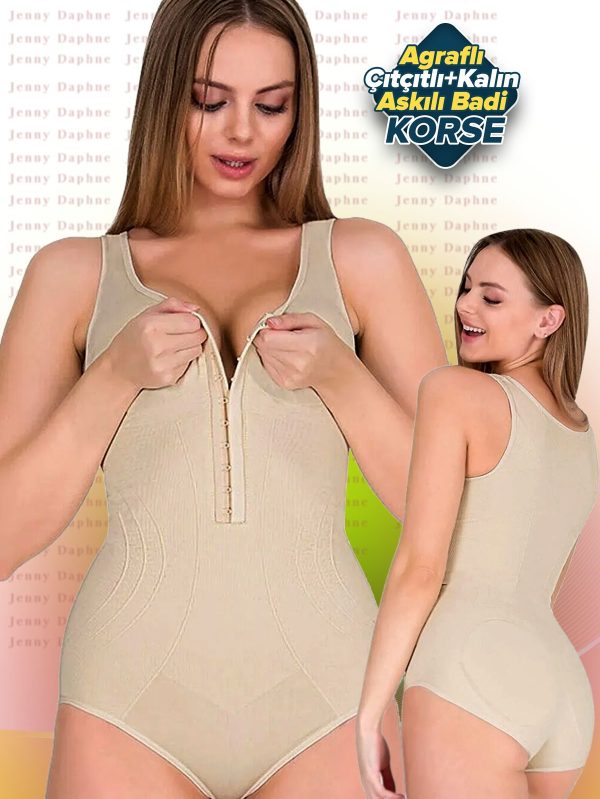 önden agraflı kalın askılı çıtçıtlı sıkılaştırıcı badi korse formtime - 9109 - Görsel 3