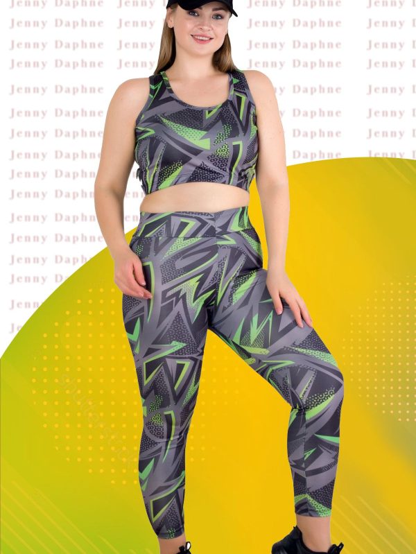 Lady Büyük Beden Fitness Uzun Tayt ve Crop Sporcu Takımı 1511 - 3XL