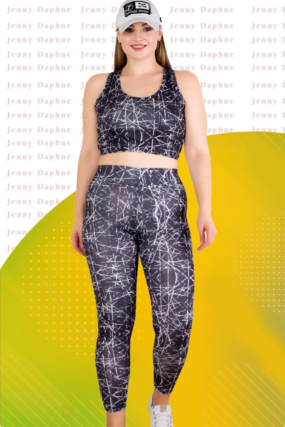 Lady Büyük Beden Fitness Uzun Tayt ve Crop Sporcu Takımı 1512