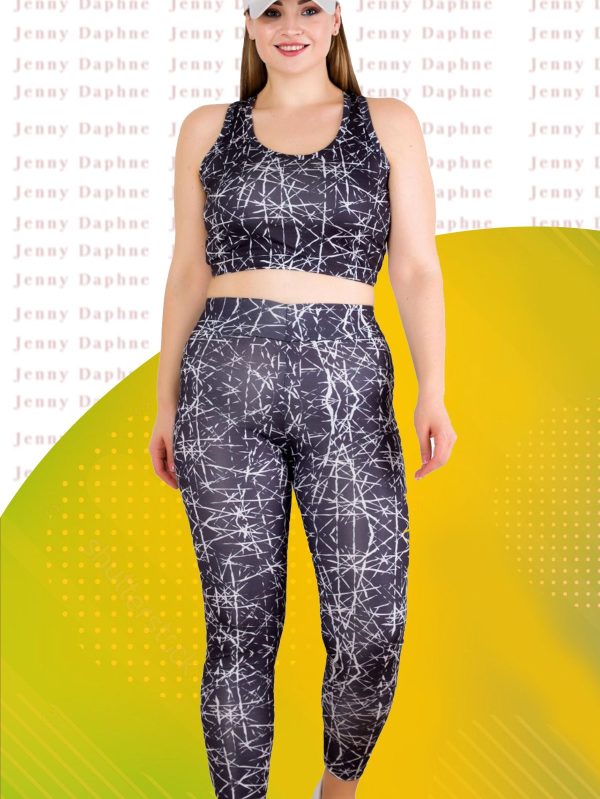 Lady Büyük Beden Fitness Uzun Tayt ve Crop Sporcu Takımı 1512 - 2XL