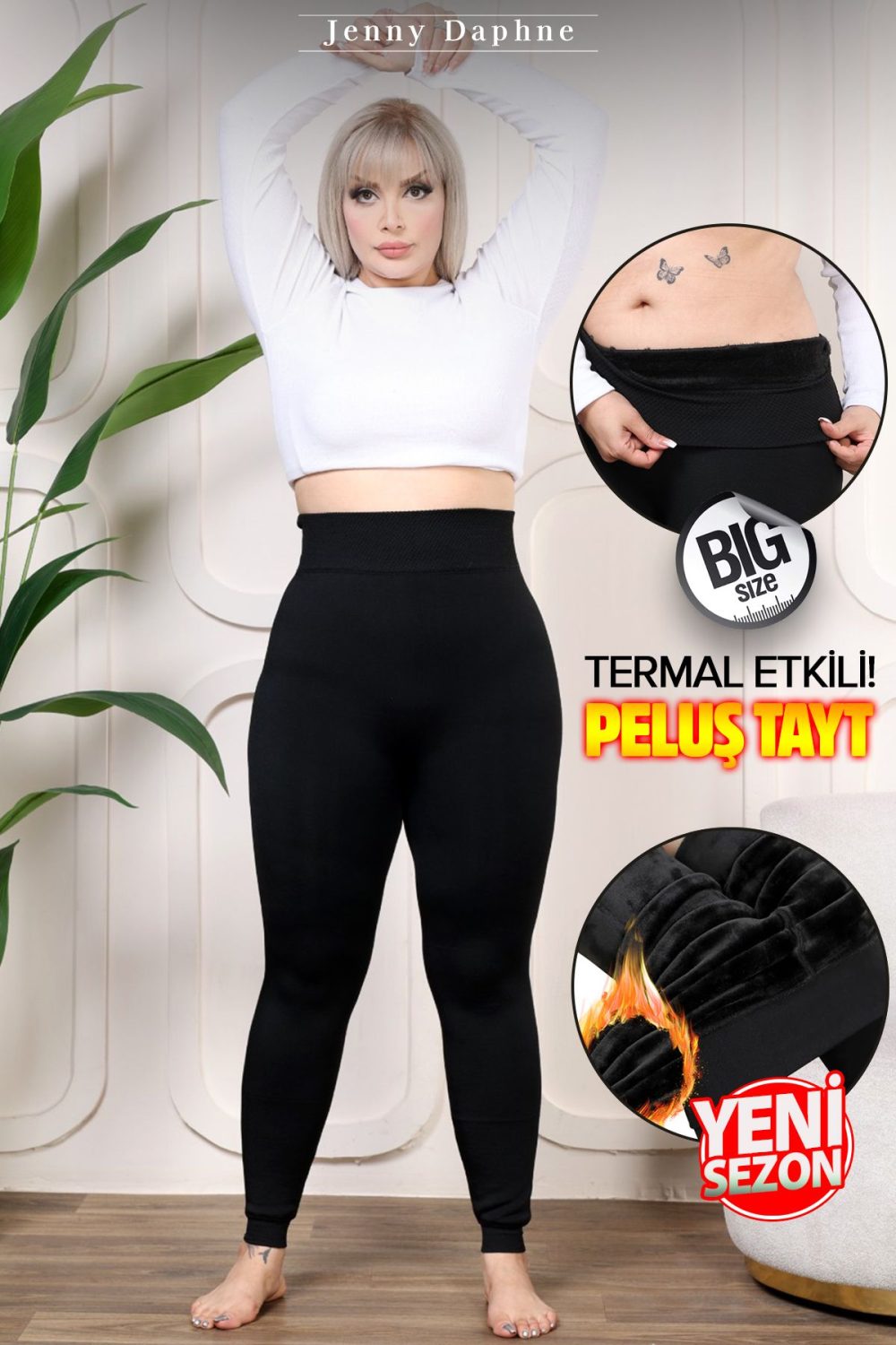 Bileği Saran Özel Bant İç Yüzeyi Peluşlu Dikişsiz Büyük Beden Termal Tayt