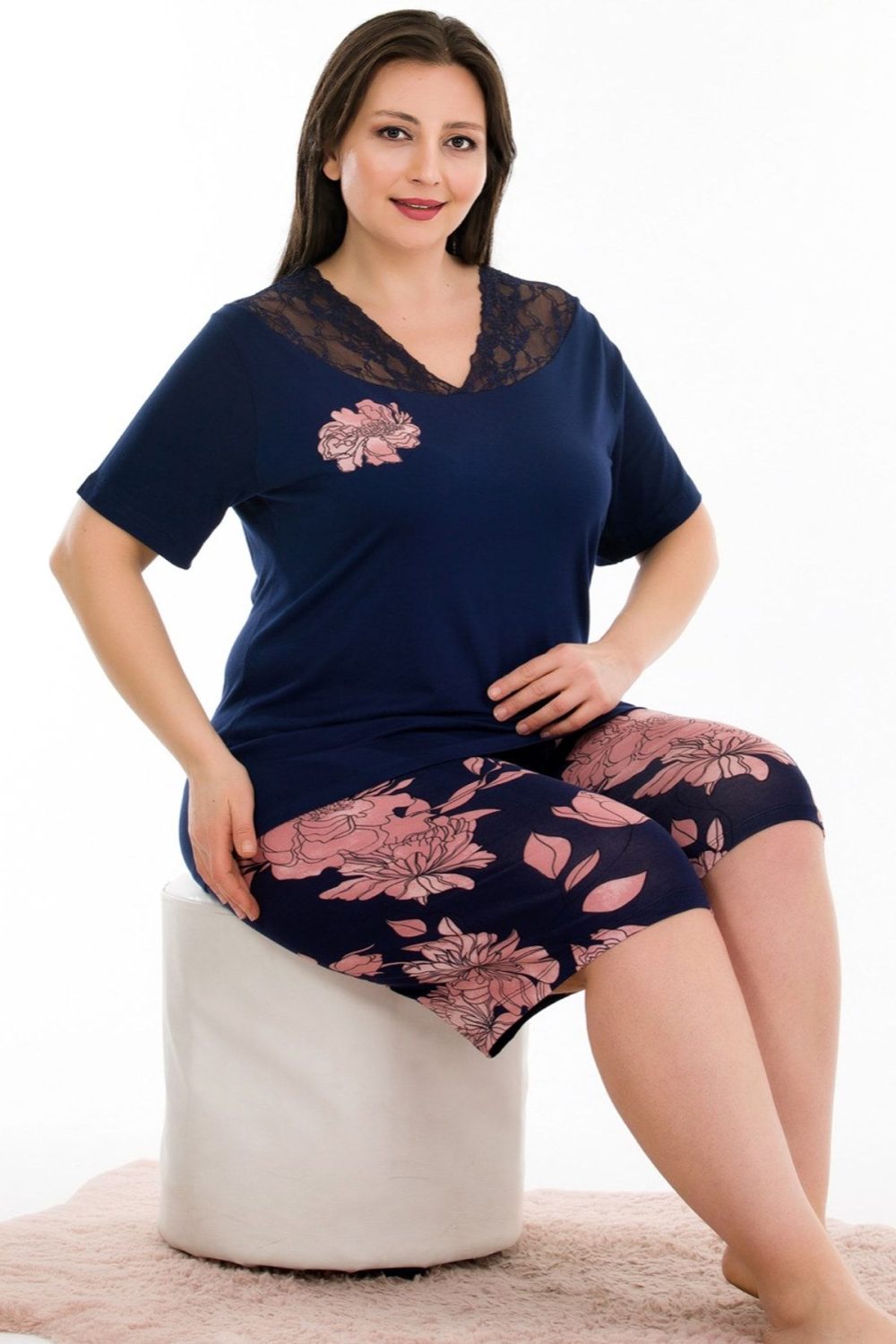 Lady Desenli Dantelli Kısa Kol Şortlu Pijama Takımı 10382 - Görsel 2