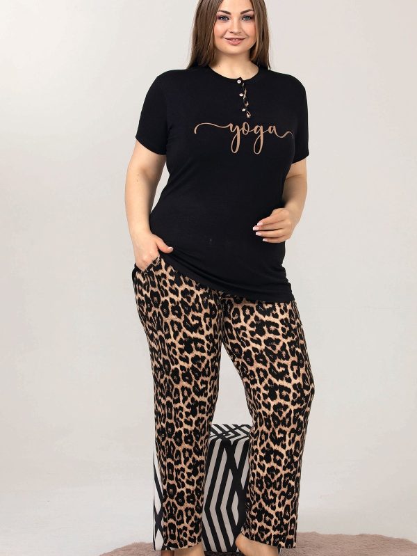 Lady Büyük Beden Kısa Kollu Uzun Pijama Takımı 10850 - Görsel 2