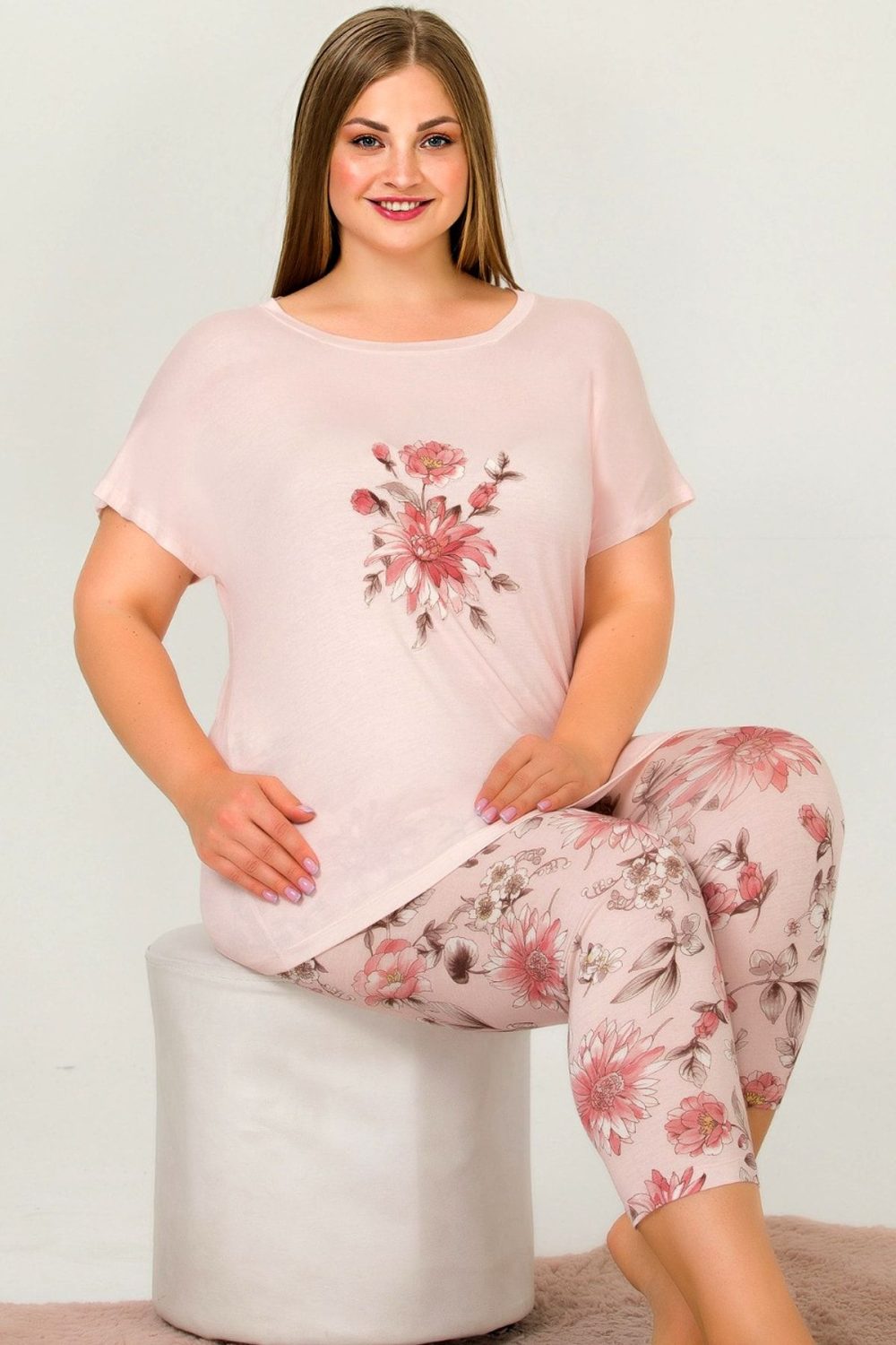 Büyük Beden Kısa Kollu Kapri Pijama Takımı 10661 - Görsel 2