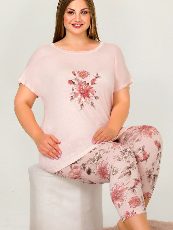Büyük Beden Kısa Kollu Kapri Pijama Takımı 10661 - Görsel 2