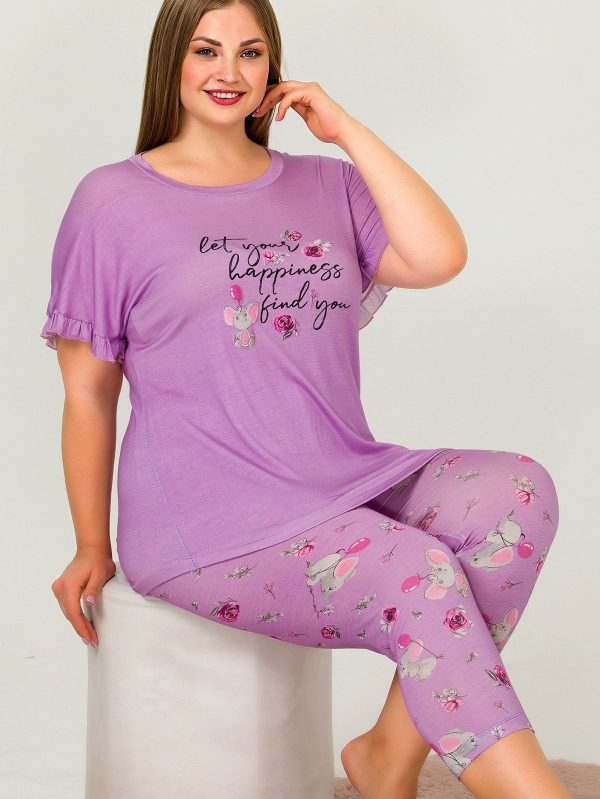 Büyük Beden Kısa Kollu Kapri Pijama Takımı - Görsel 2