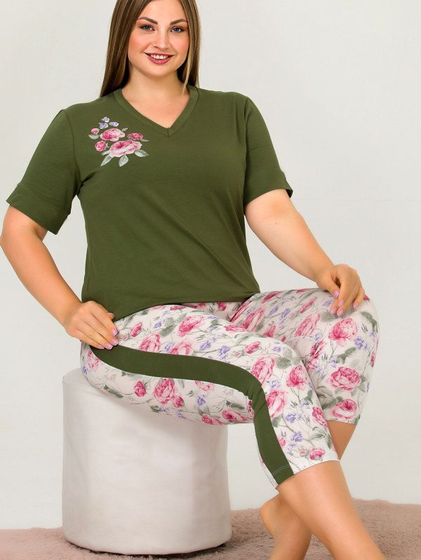 Lady Büyük Beden Kısa Kollu Kapri Pijama Takımı 10644 - Görsel 2