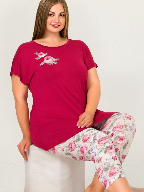 Lady Büyük Beden Kısa Kollu Kapri Pijama Takımı 10641 - Görsel 2