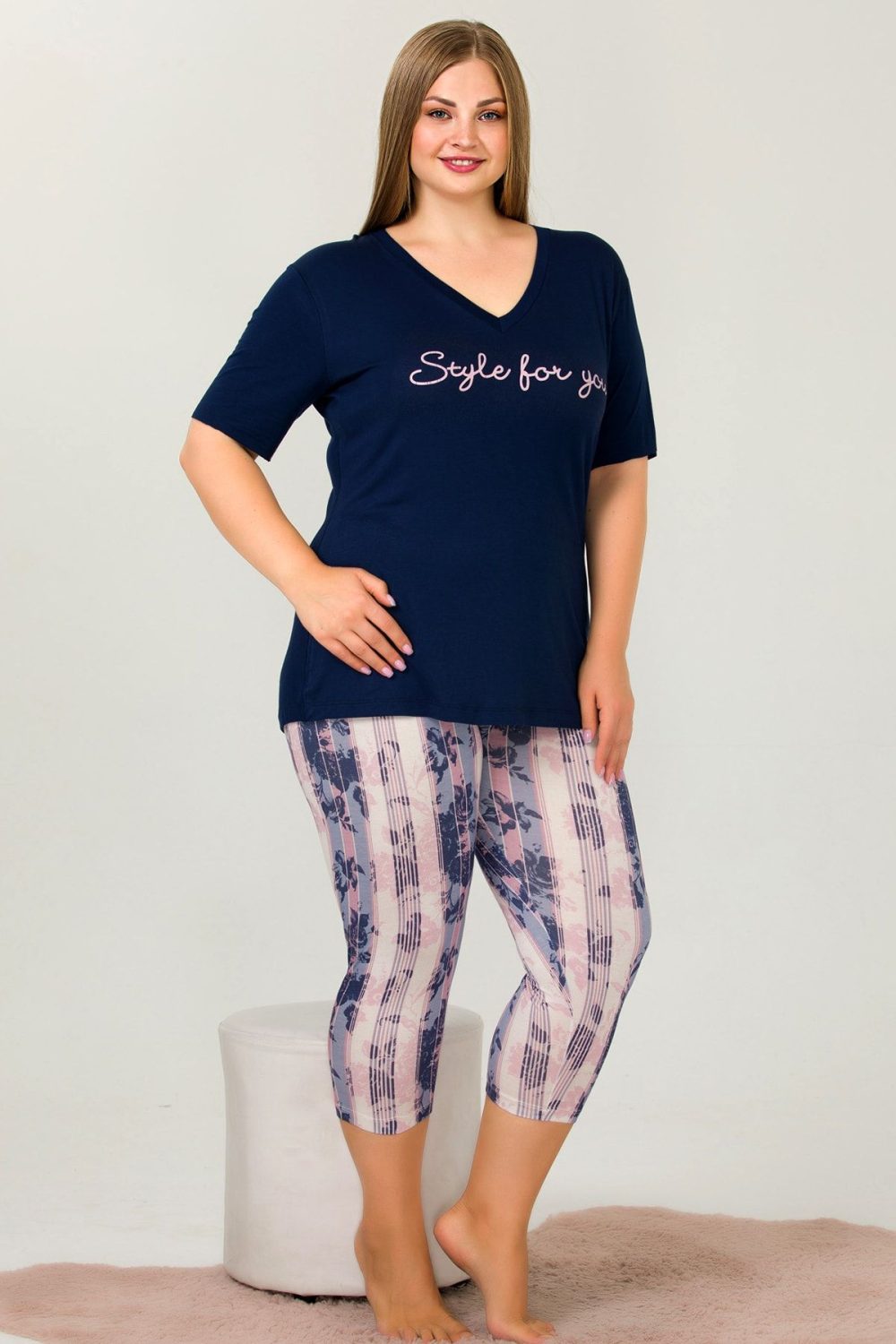 Kısa Kollu Kapri Pijama Takımı 10647 - Görsel 2