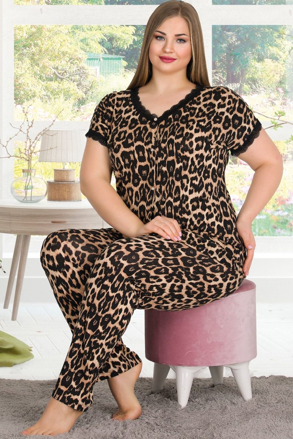 Lady Kısa Kollu Büyük Beden Pijama Takımı 10805 - Görsel 2