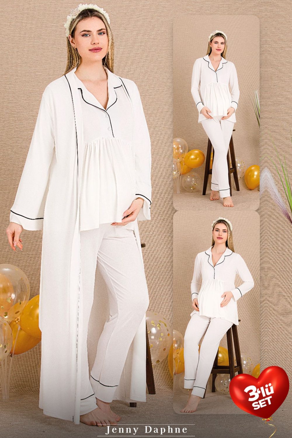 Viskon Kumaş Sabahlıklı Hamile Pijama Takımı 33001