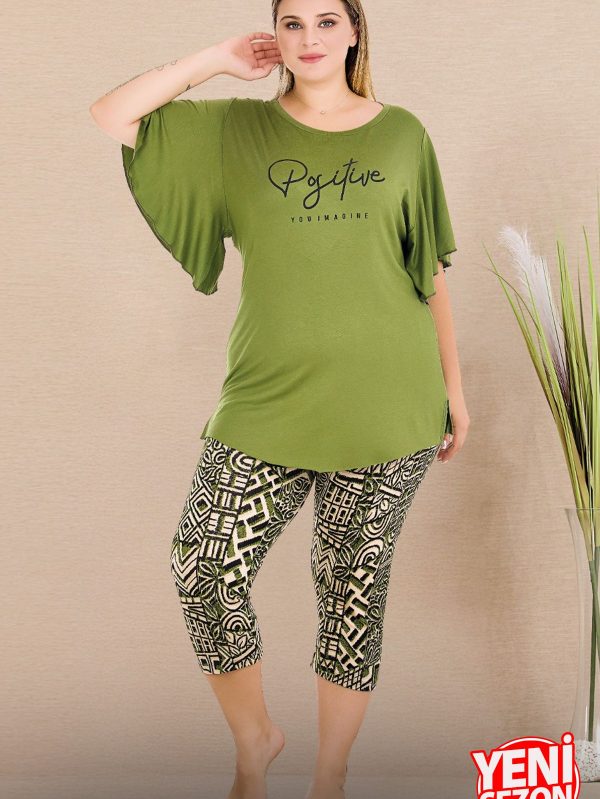 Lady Büyük Beden Desenli Rahat Kısa Kollu Kapri Pijama Takımı 10721 - 3XL