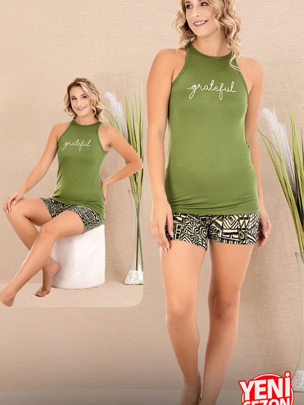 Lady Viskon Kumaş Kolsuz Yeni Sezon Şortlu Pijama Takımı 7729 - XL