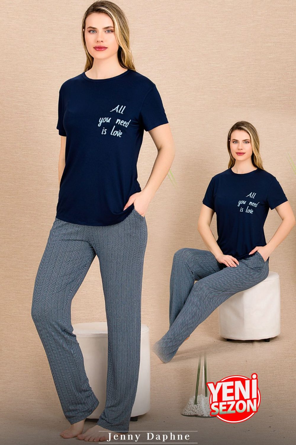 Lady Çizgi Desenli Pijama Yeni Sezon Kısa Kollu Pijama Takımı 12491