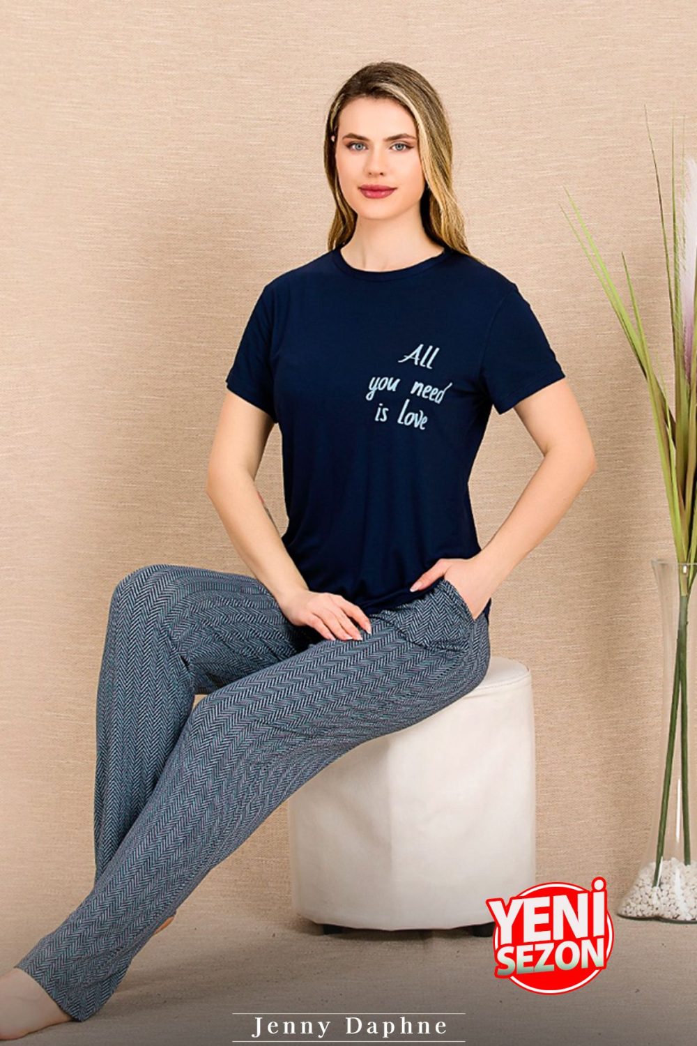 Lady Çizgi Desenli Pijama Yeni Sezon Kısa Kollu Pijama Takımı 12491 - Görsel 2