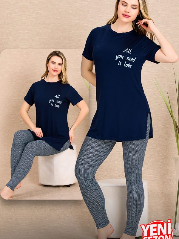 Lady Lacivert Üst Gri Alt Pijama Takımı 12493 - M