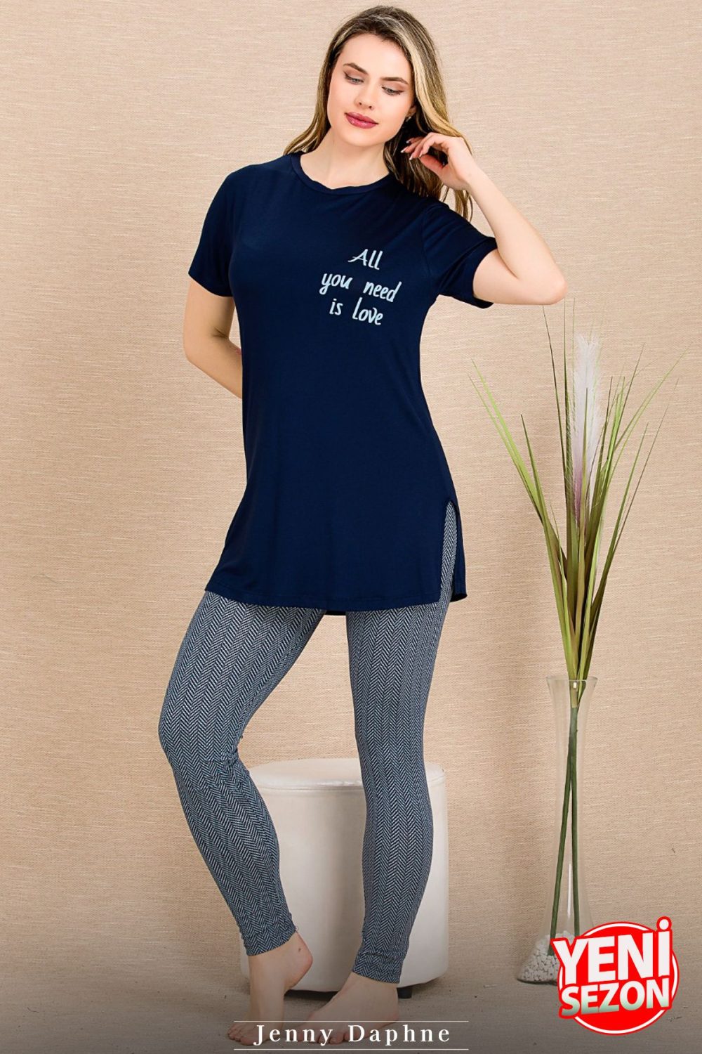 Lady Lacivert Üst Gri Alt Pijama Takımı 12493 - Görsel 2