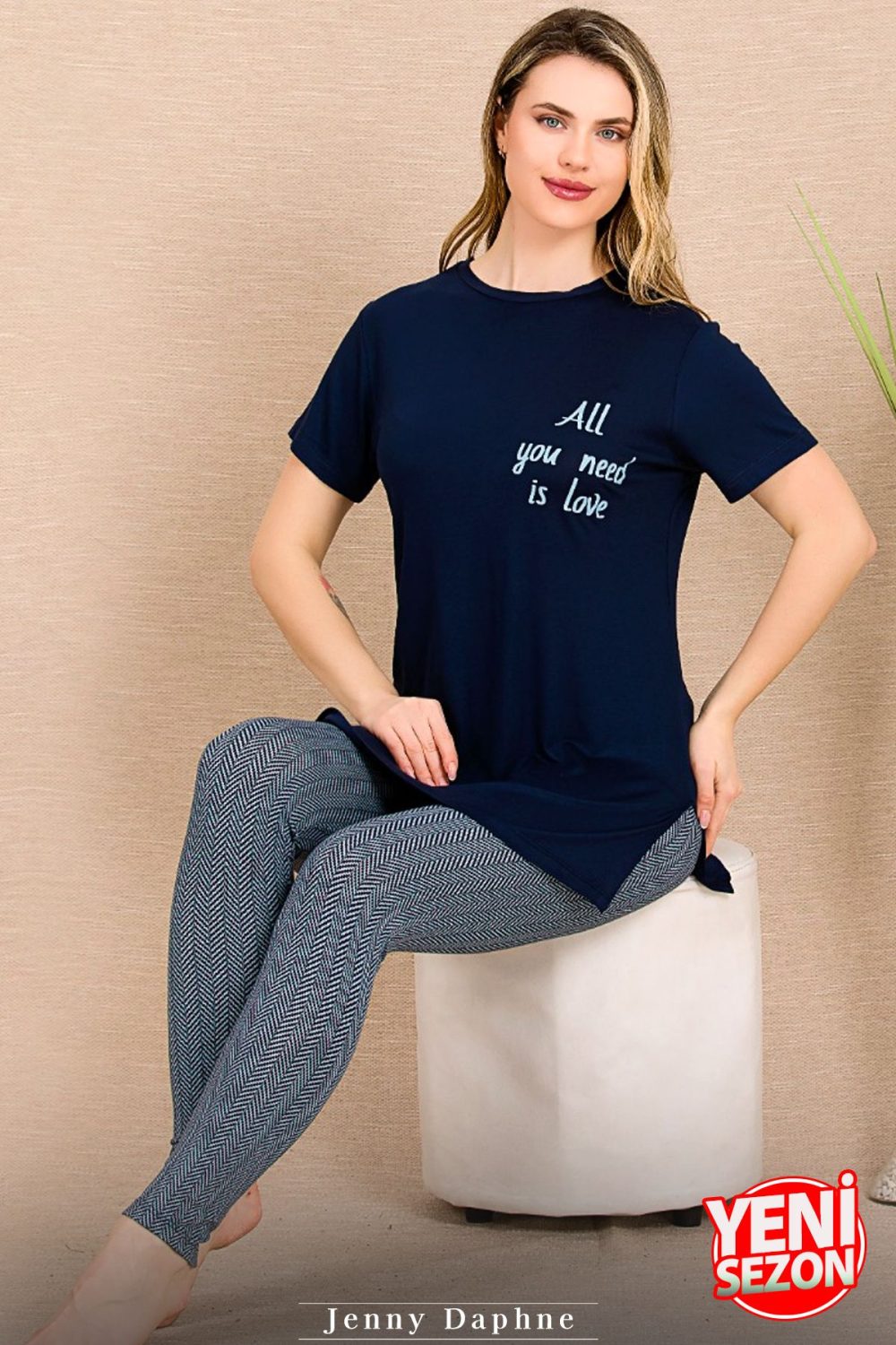 Lady Lacivert Üst Gri Alt Pijama Takımı 12493 - Görsel 3