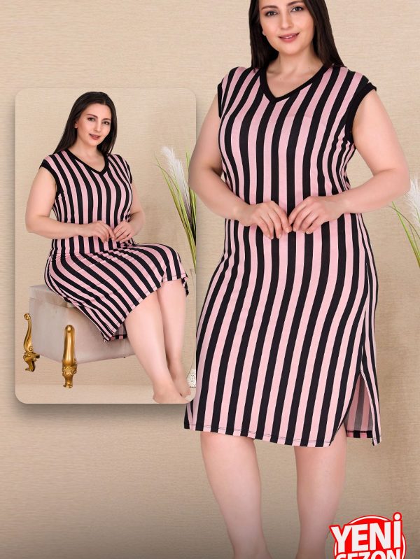 Battal Büyük Beden Çizgili Tunik Gecelik 8804 - 2XL