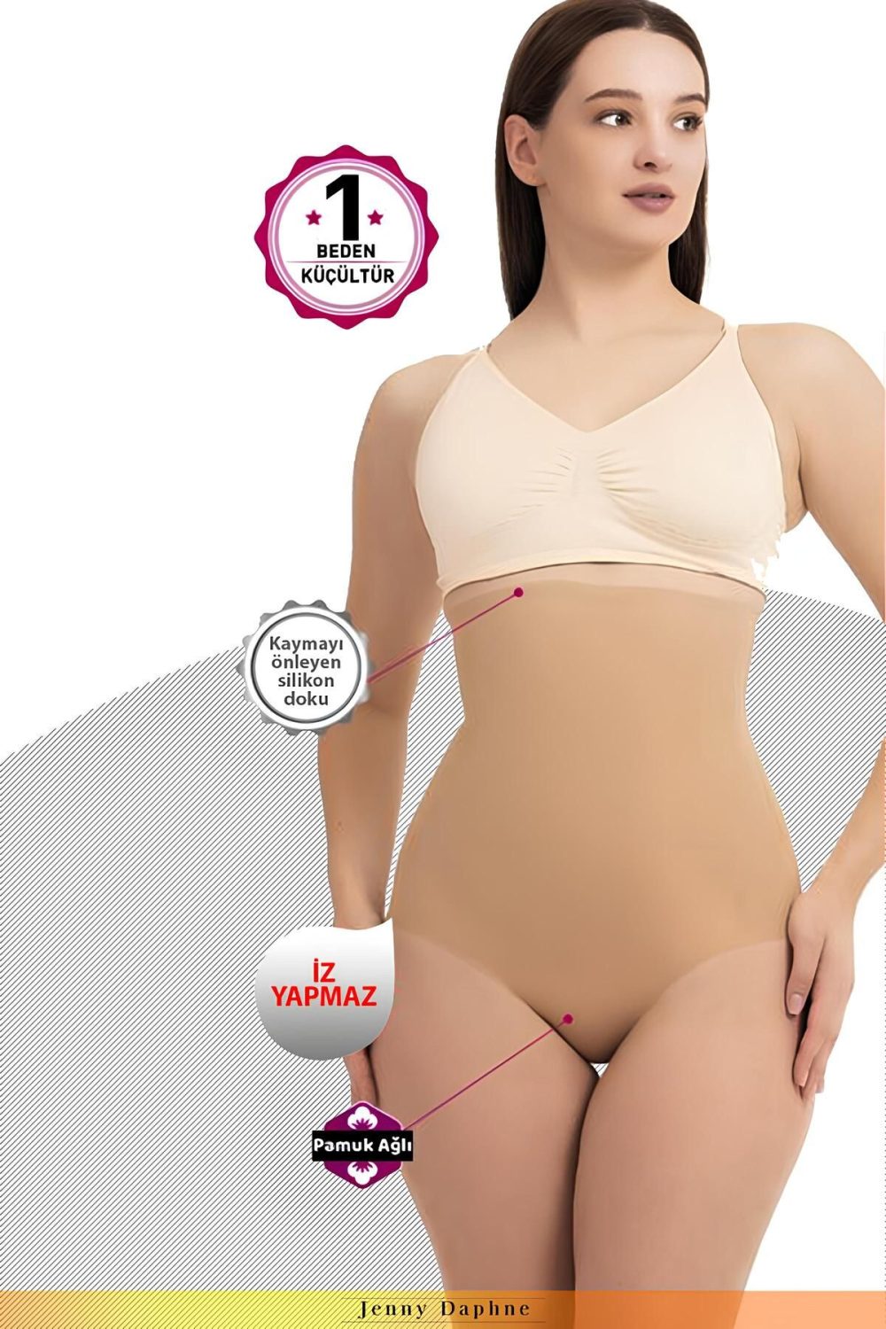 Yüksek bel lazer kesim kaymaz bandlı iz yapmayan toparlayıcı slip korse - Görsel 2