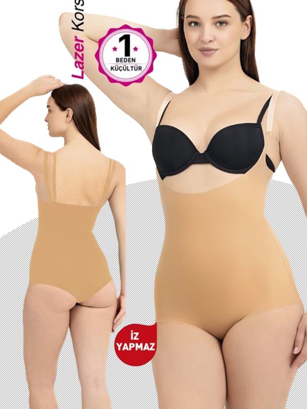 Lazer kesim iz yapmayan toparlayıcı göğüs altı çıtçıtlı bady korse 8005 - XL