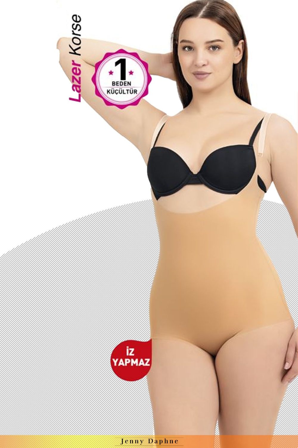 Lazer kesim iz yapmayan toparlayıcı göğüs altı çıtçıtlı bady korse 8005 - Görsel 3
