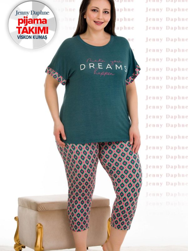 Büyük Beden Desenli Kısa Kol Viskon Kumaş Kapri Pijama Takımı Lady-10676 - 2XL