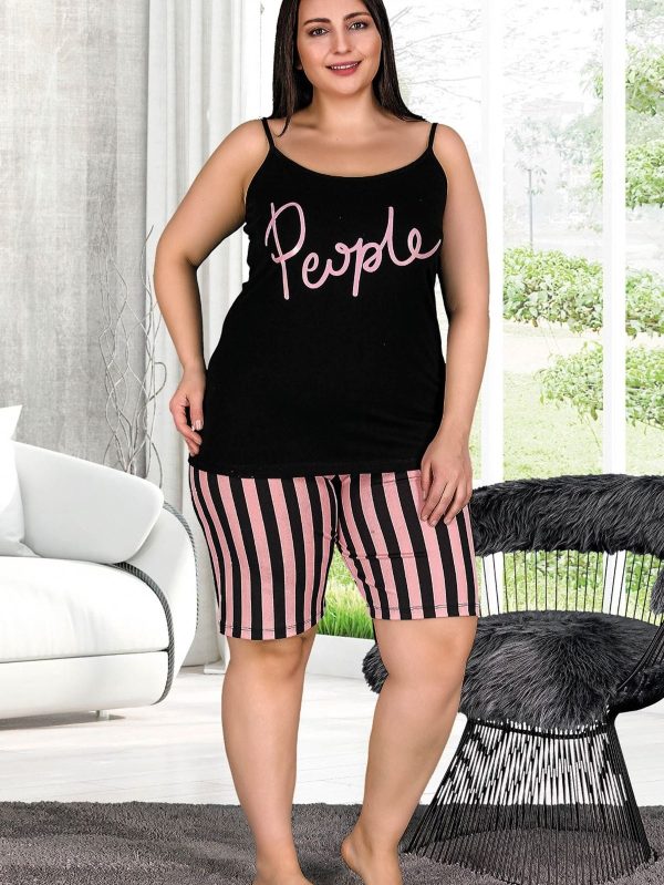Büyük Beden Kadın Kedili Kolsuz Şortlu Pijama Takımı - 4XL