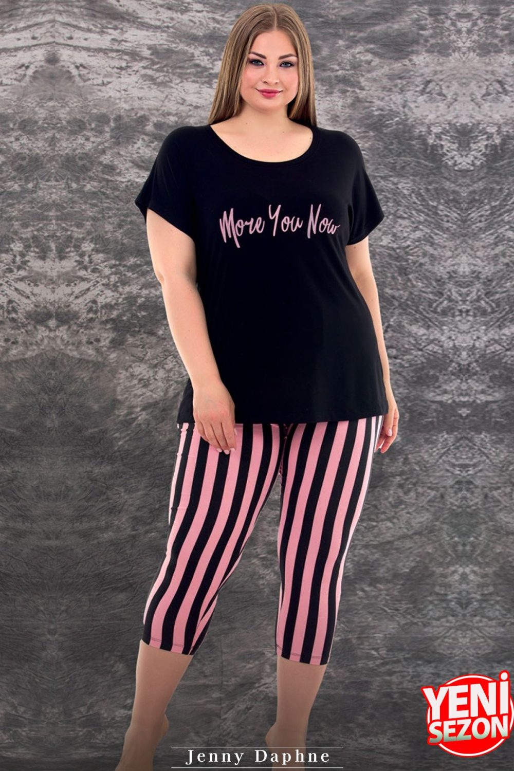 Lady Büyük Beden Kısa Kollu Kapri Pijama Takımı 10587 - Görsel 4