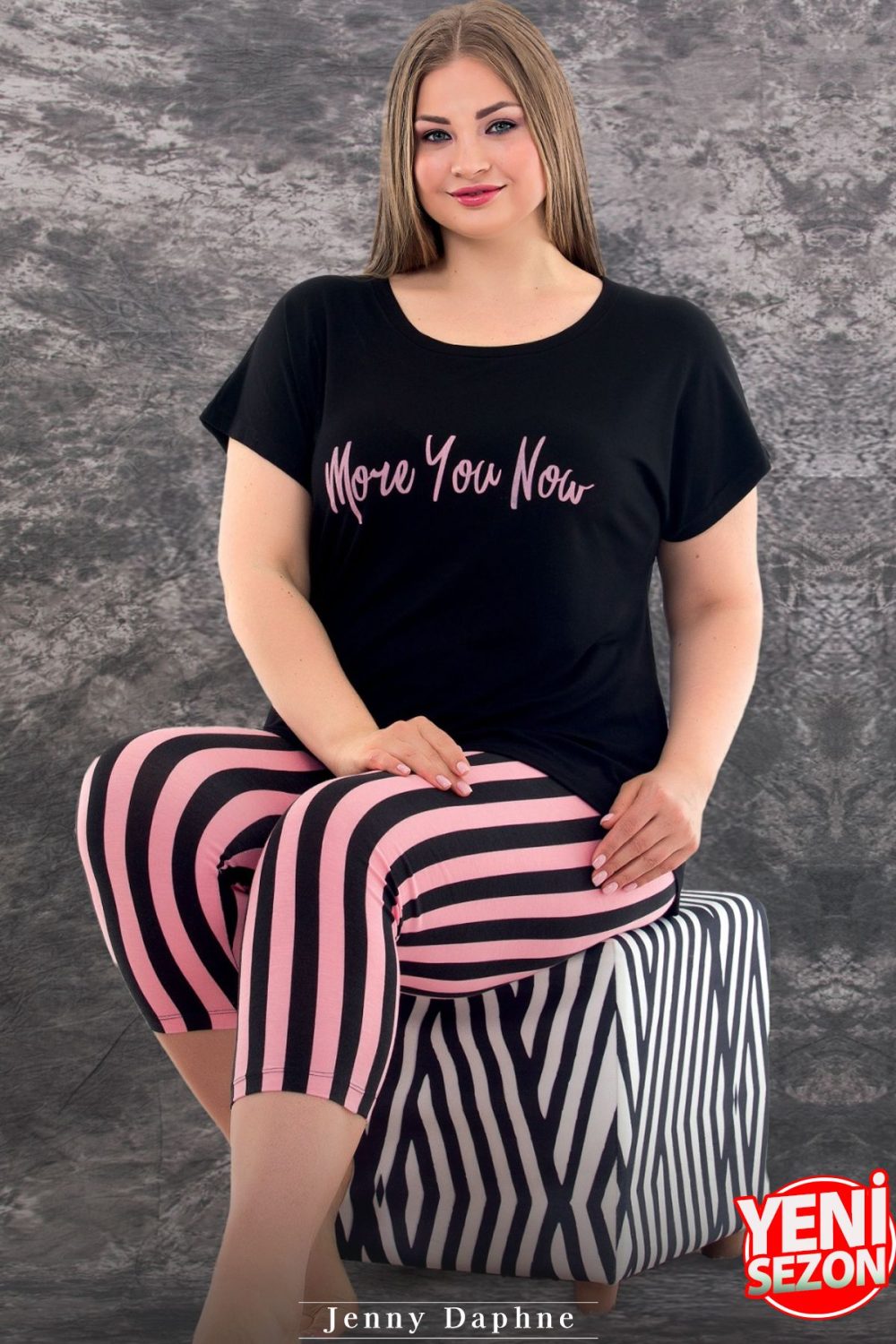 Lady Büyük Beden Kısa Kollu Kapri Pijama Takımı 10587 - Görsel 5