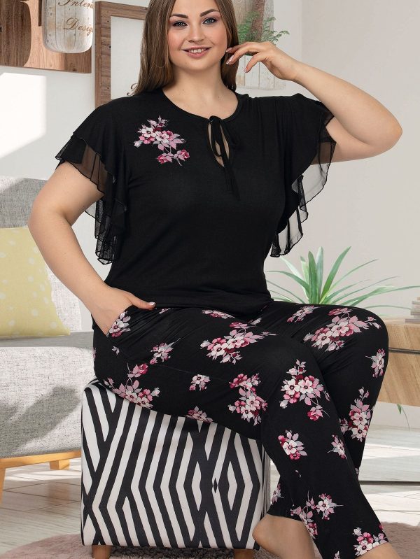 Lady Büyük Beden Kısa Kollu Uzun Pijama Takımı 10852 - 4XL